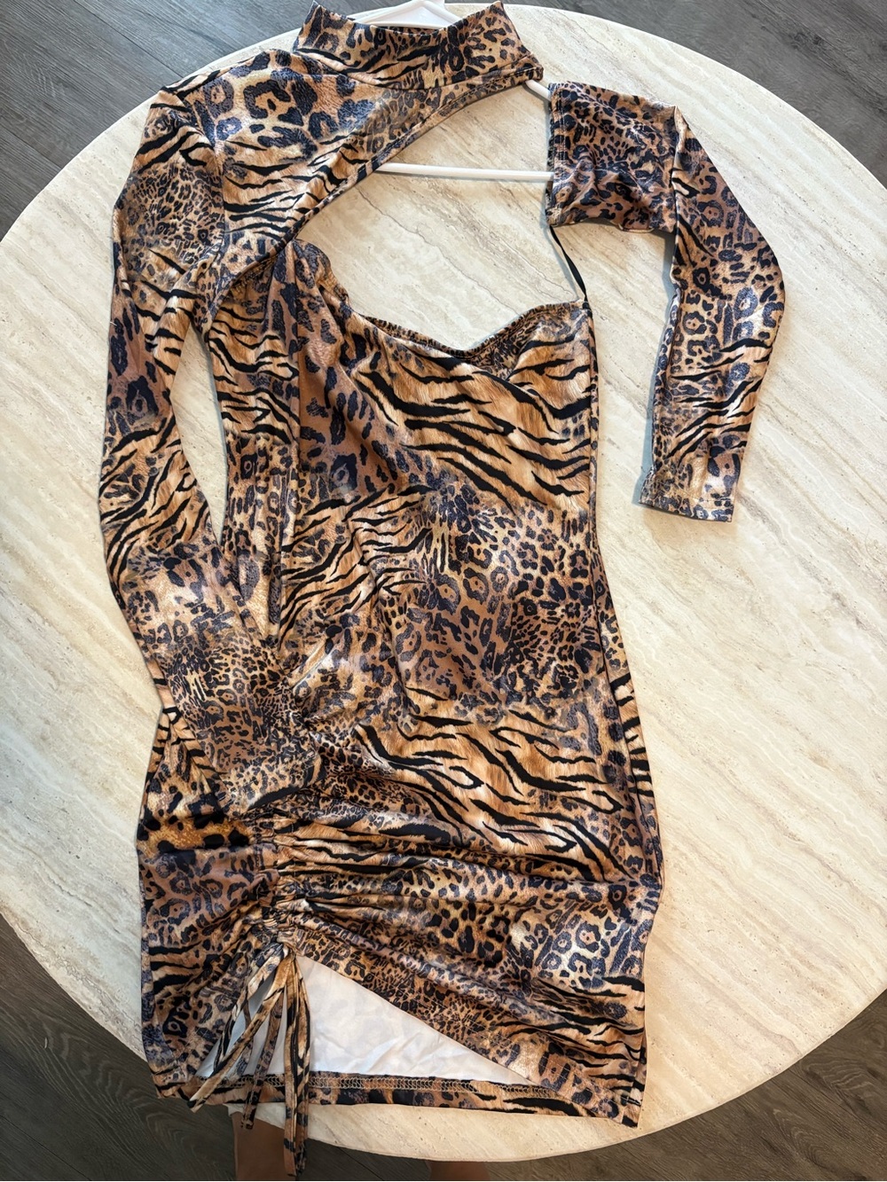 SHEIN Animal Print Cut-Out Ruched Mini Dress – Size S